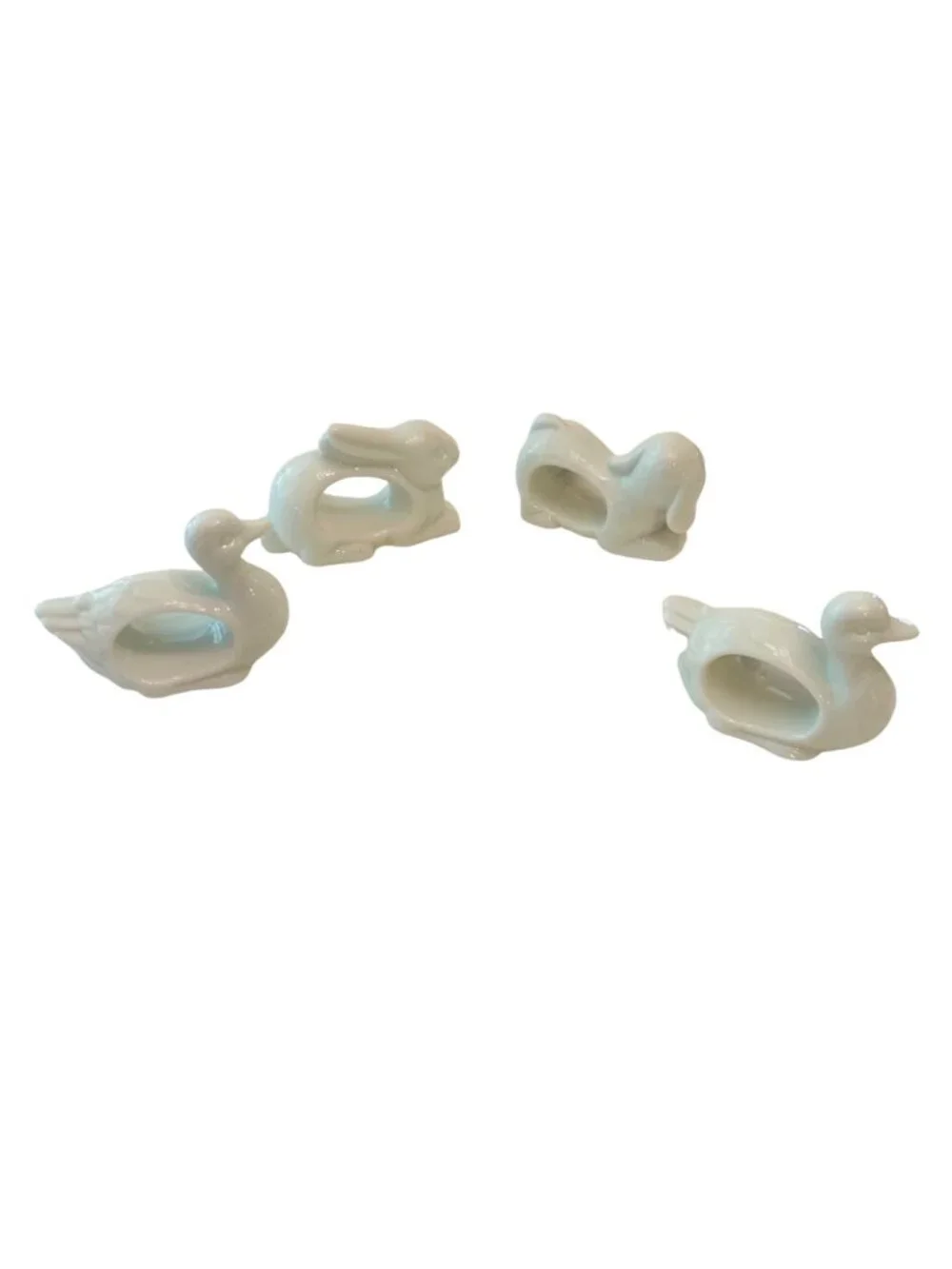 Vintage Napkin Holder Rings White Porcelain Animals Set of 4 with Box 1984